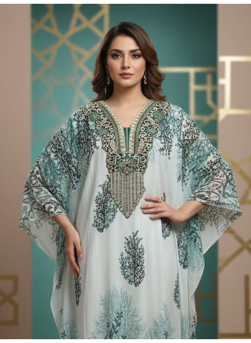 الايا كفتان شيفون مطرز يدوياً بشيكانكاري - Image 3